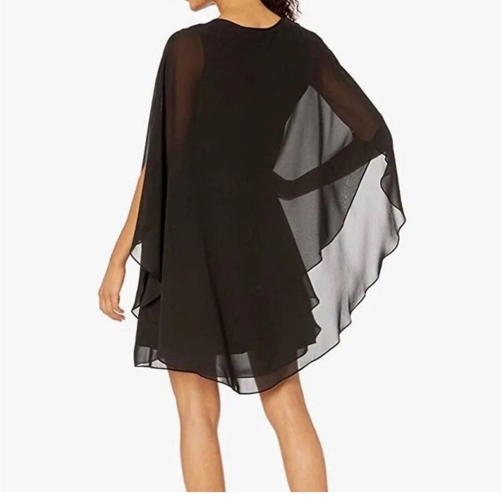 Elegant Black Chiffon Cape Dress - Picture 2 of 7